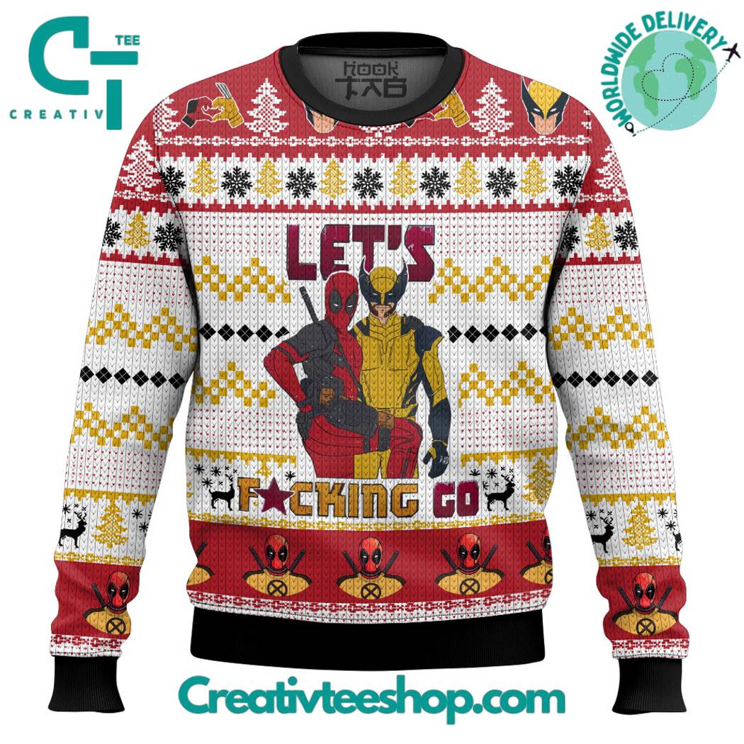 Let'S Fuking Go Deadpool Wolverine Ugly Sweater - Image 2