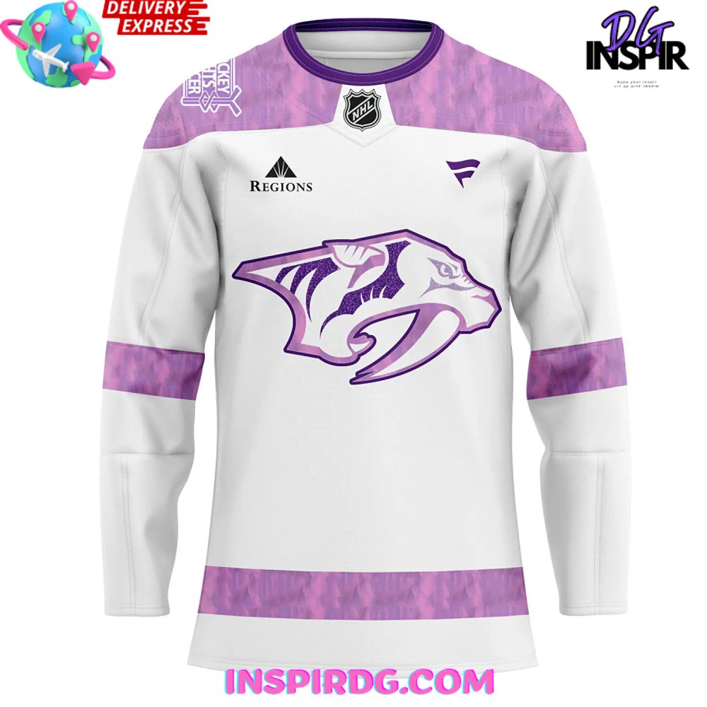 Nashville Predators Hockey Fights Cancer Special Hockey Jersey - Image 2