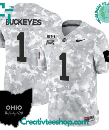 Ohio State Buckeyes 2024 Salute To Service Arctic Camo Football Jersey