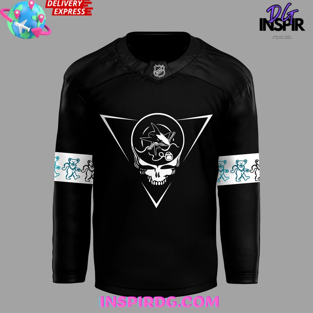San Jose Sharks Grateful Dead Night 2024 Black Hockey Jersey - Image 2