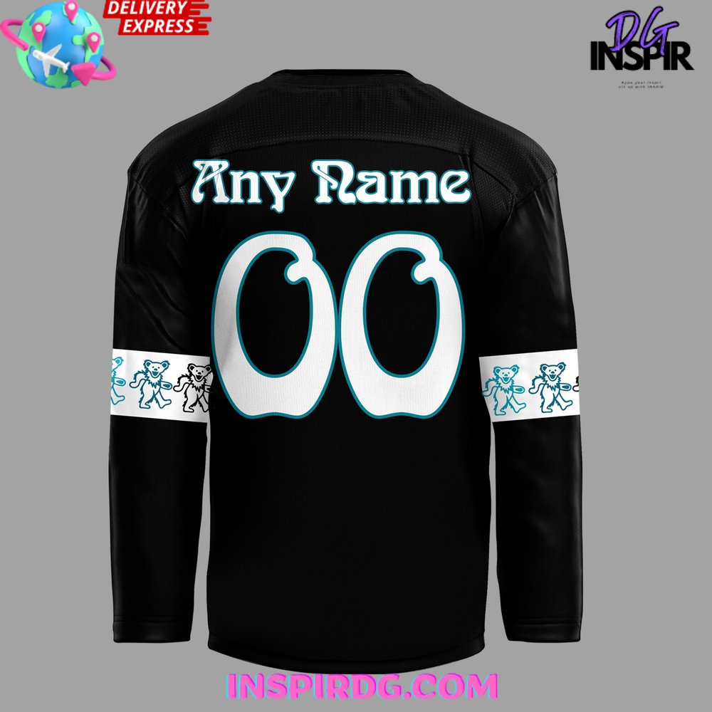 San Jose Sharks Grateful Dead Night 2024 Black Hockey Jersey - Image 3