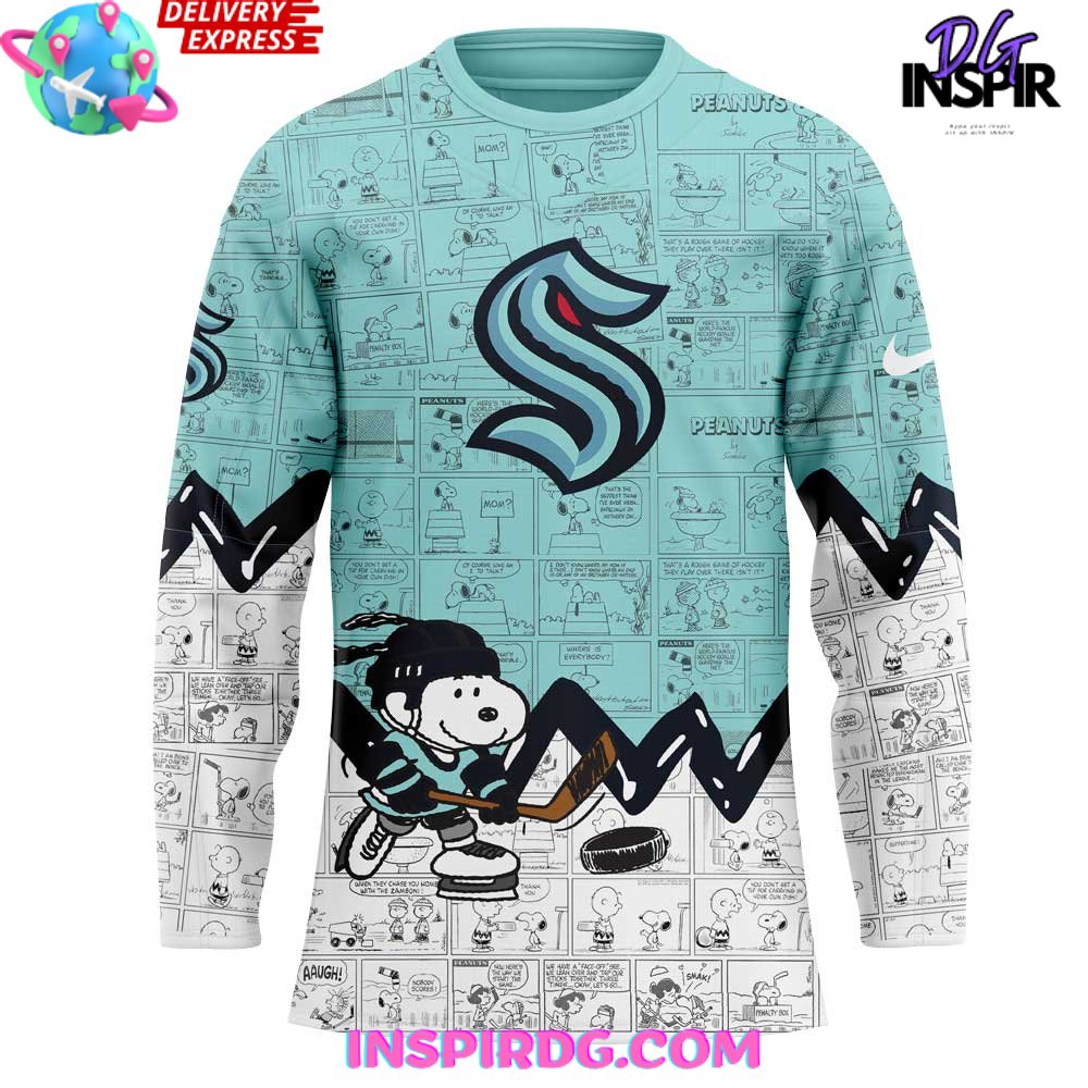 Seattle Kraken Anniversary Of Peanuts Limited Edition Hockey Jersey - Image 2