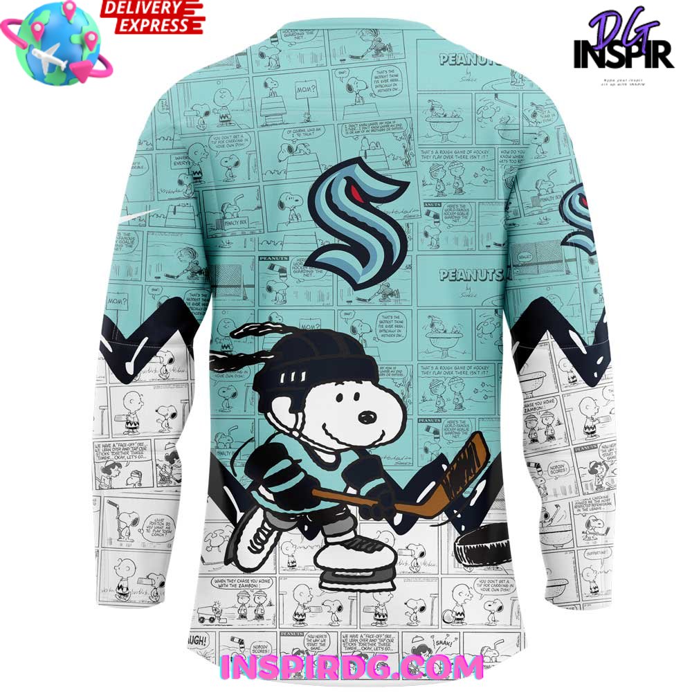 Seattle Kraken Anniversary Of Peanuts Limited Edition Hockey Jersey - Image 3