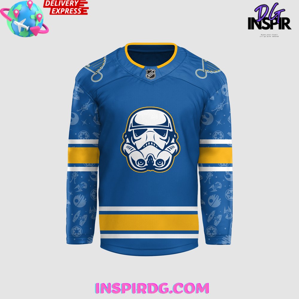St. Louis Blues X Star Wars Night 2024 Blue Hockey Jersey - Image 2