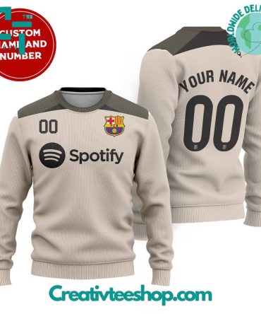 Fc Barcelona Strike Tan Personalized Sweater