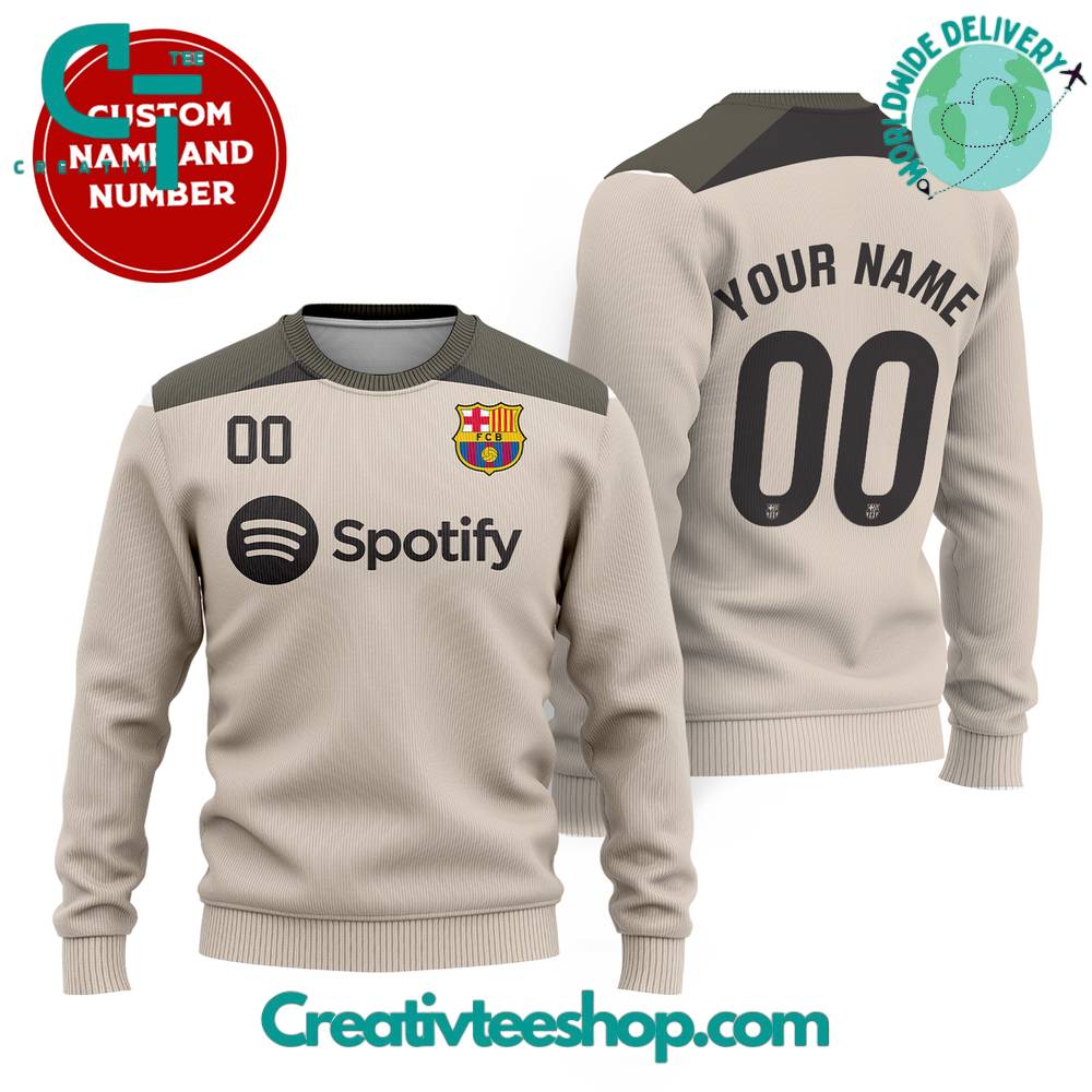 Fc Barcelona Strike Tan Personalized Sweater