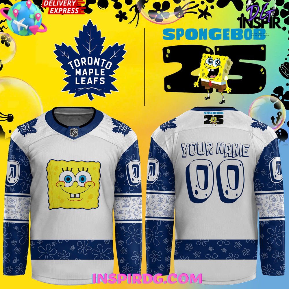 Toronto Maple Leafs Spongebob 25Th Anniversary Custom Hockey Jersey