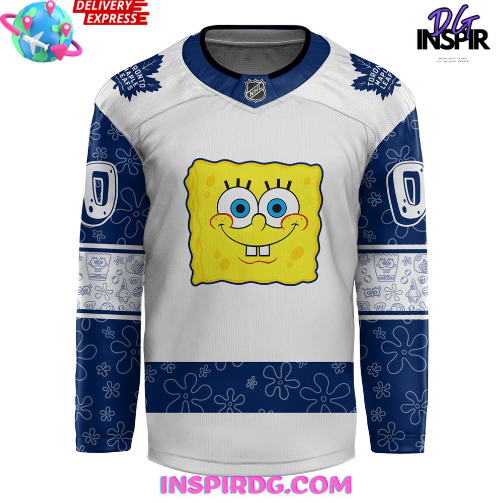 Toronto Maple Leafs Spongebob 25Th Anniversary Custom Hockey Jersey - Image 2