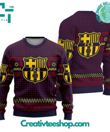 Fc Barcelona Pine Tree Ugly Christmas Sweater