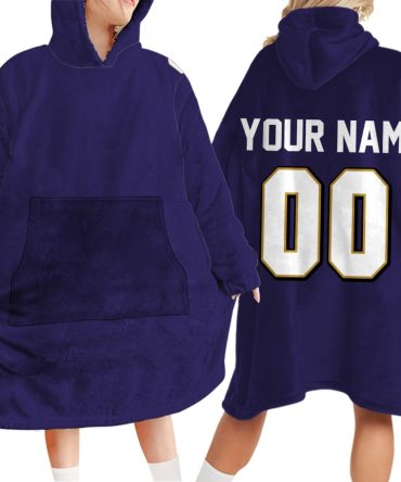 Custom Team Name Number NFL Inspired Football Purple Blanket Hoodie