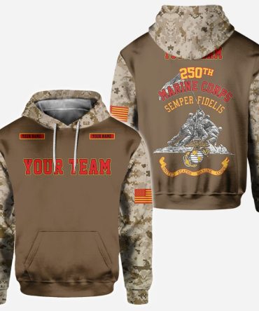 Custom Your Team Name Sport Usmc 250Th Birthday Hoodie Shirt