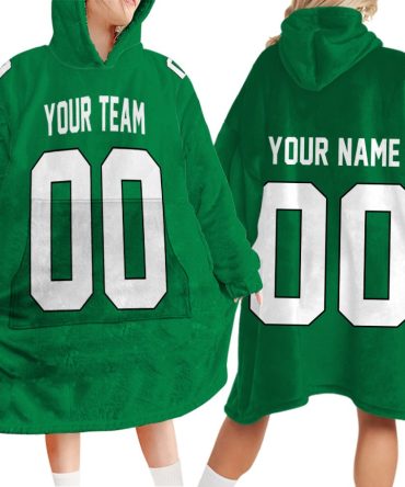 Custom your favorite team name NFL Inspired Football Unisex Green Blanket Hoodie