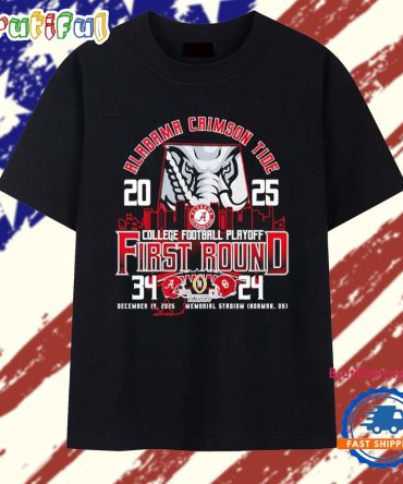 Alabama Crimson Tide 2025 Cfp First Round 34-24 Score City Skyline T Shirt