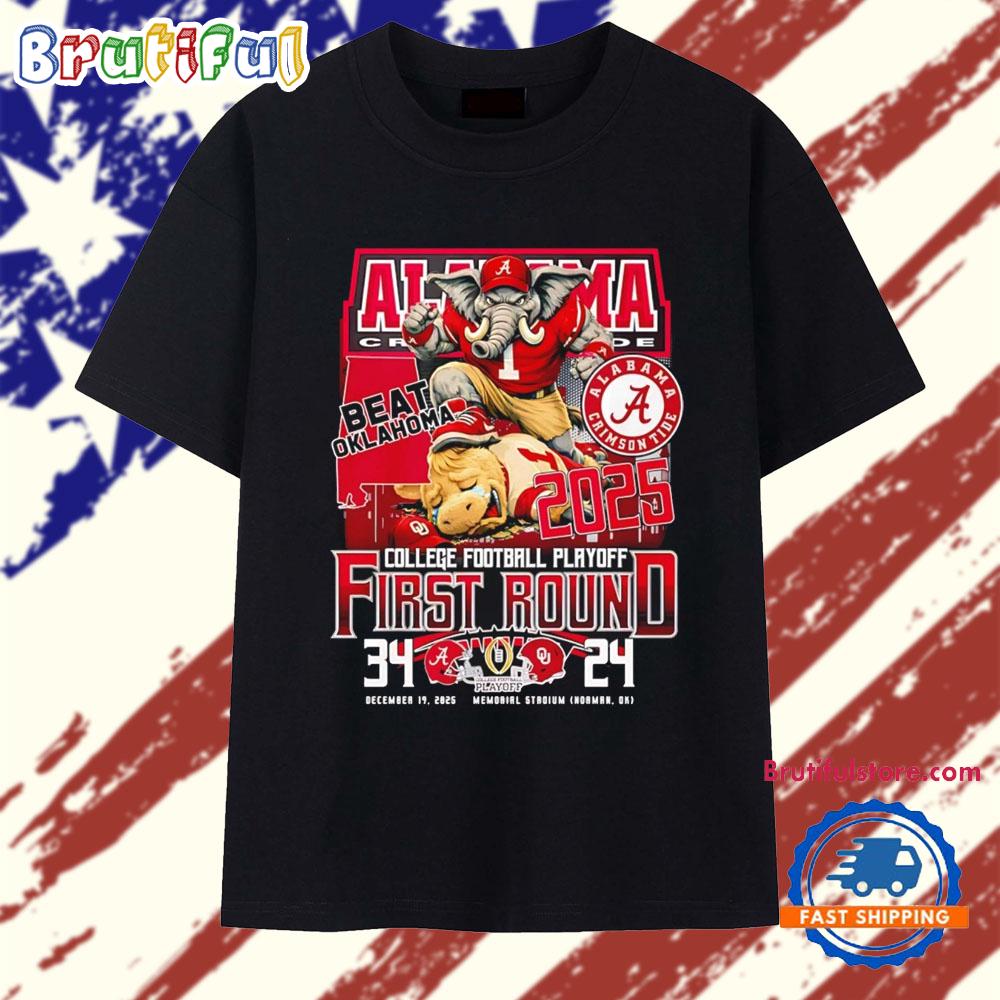 Alabama Crimson Tide 2025 College Football Playoff First Round Beat Oklahoma Mascot T Shirt