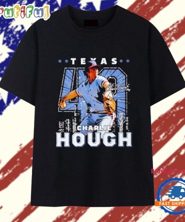 Charlie Hough Texas Skyline Throwing Signature T Shirt