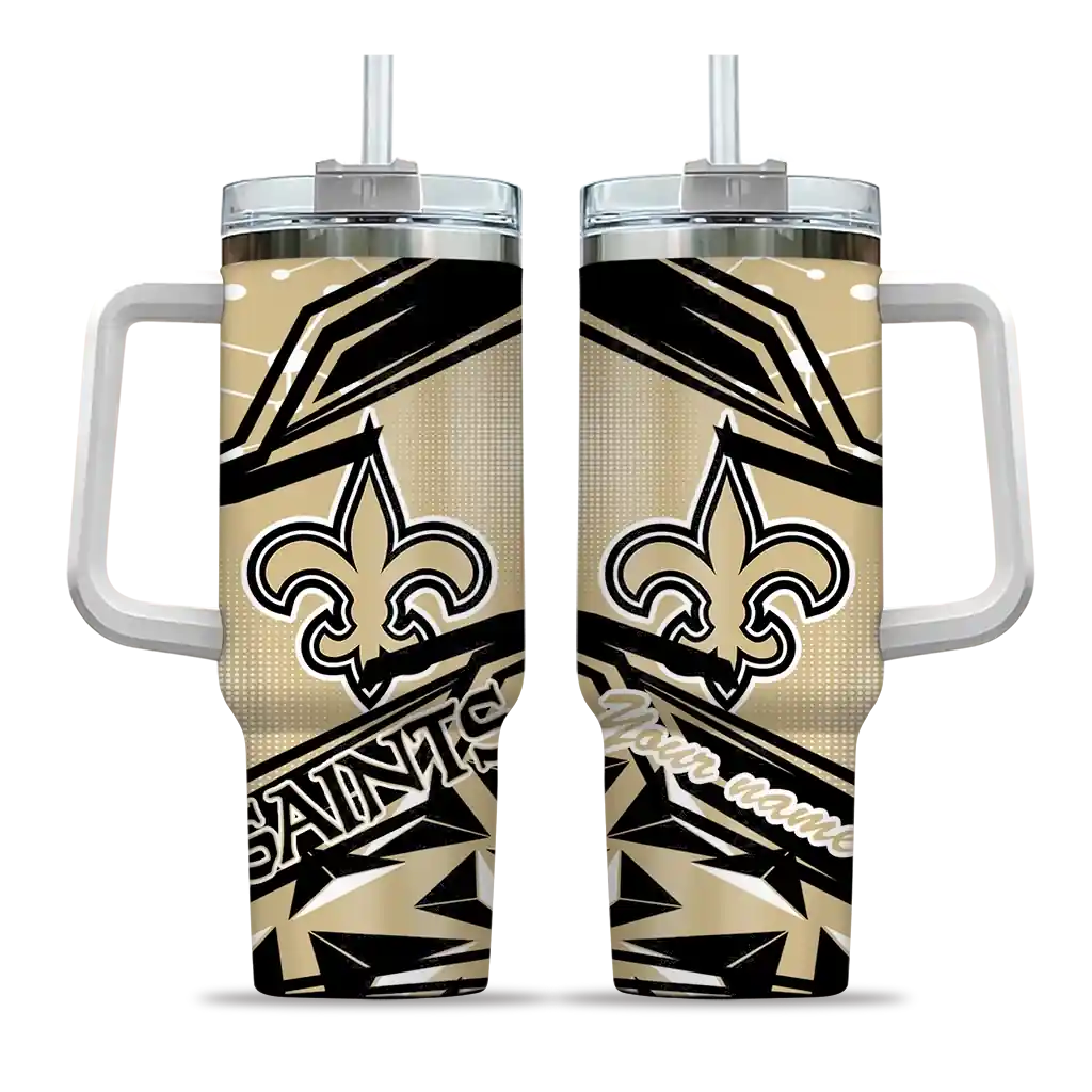 Custom New Orleans Saints Abstract Paths Gold 40Oz Tumbler, Stanley Cup Tumbler