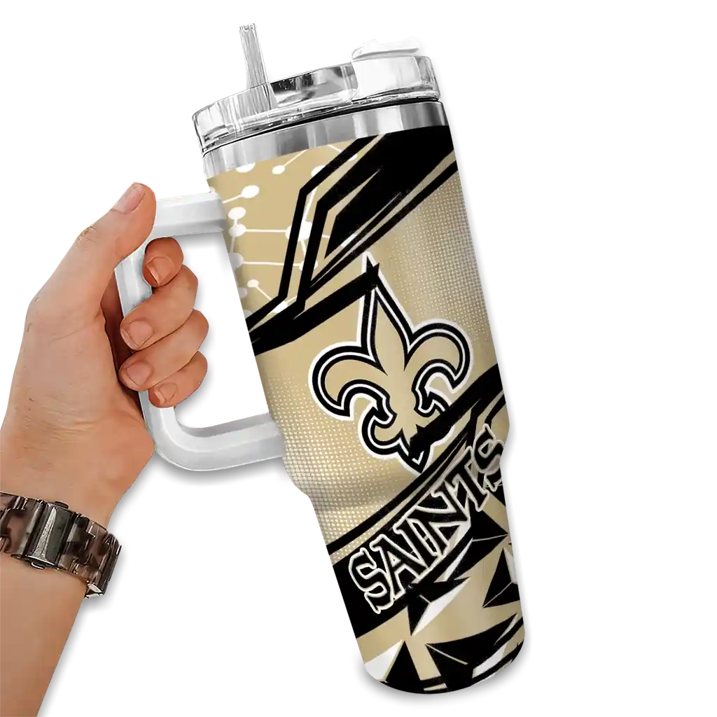 Custom New Orleans Saints Abstract Paths Gold 40Oz Tumbler, Stanley Cup Tumbler - Image 2