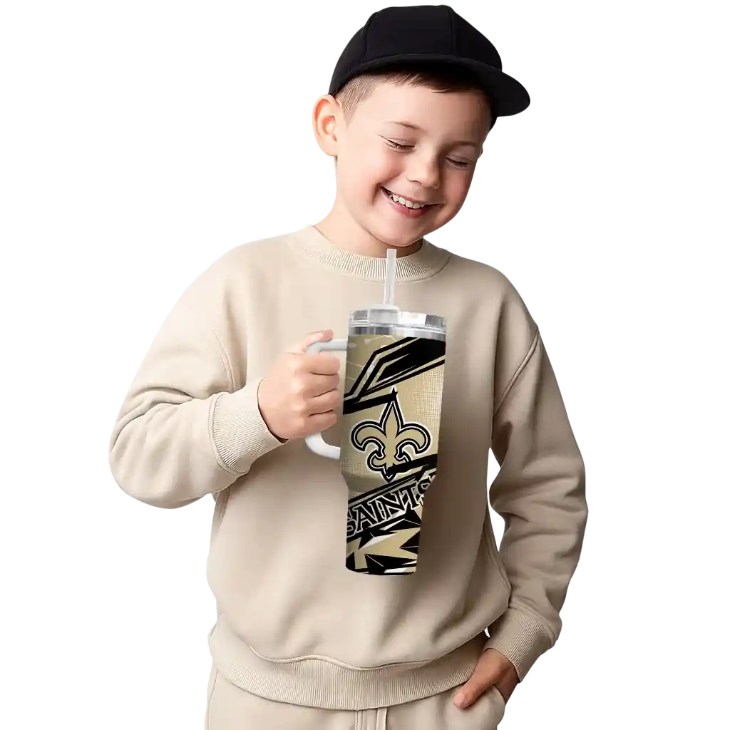 Custom New Orleans Saints Abstract Paths Gold 40Oz Tumbler, Stanley Cup Tumbler - Image 4