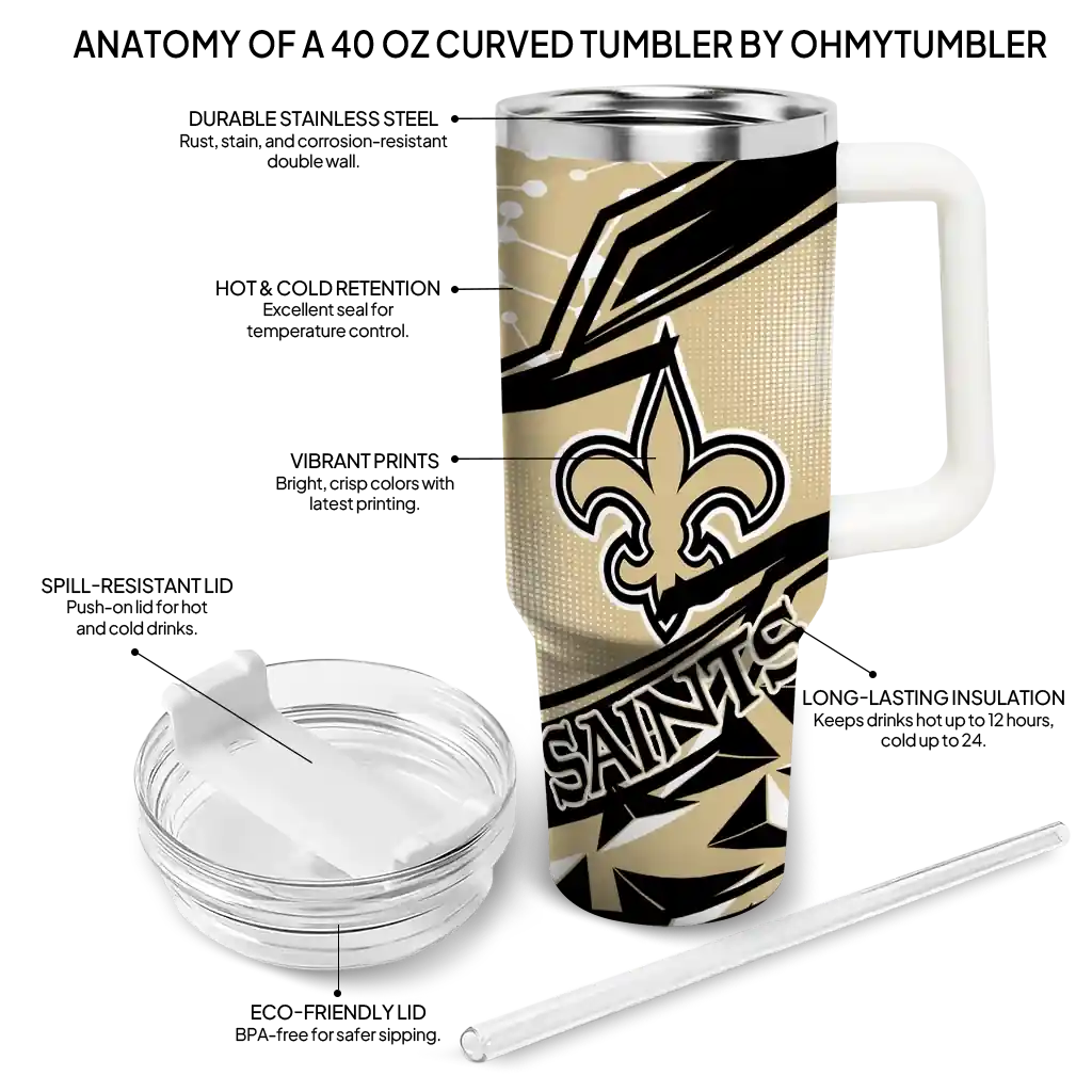 Custom New Orleans Saints Abstract Paths Gold 40Oz Tumbler, Stanley Cup Tumbler - Image 5