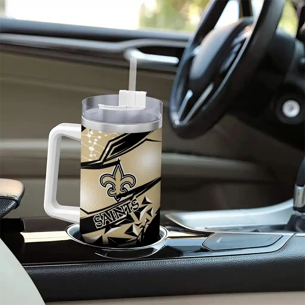 Custom New Orleans Saints Abstract Paths Gold 40Oz Tumbler, Stanley Cup Tumbler - Image 8