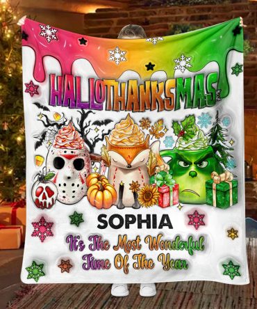 Happy Hallothanksmas - Personalized Stole Christmas Blanket