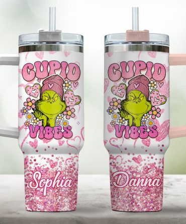Cupid Vibes - Personalized Stole Christmas Tumbler With Handle