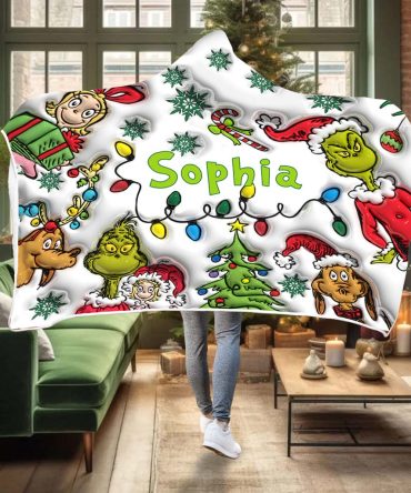 Green Christmas - Personalized Stole Christmas Hooded Blanket