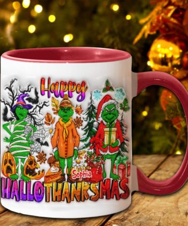 Happy Hallothanksmas - Personalized Stole Christmas Accent Mug