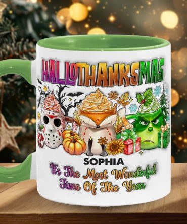 Happy Hallothanksmas - Personalized Stole Christmas Accent Mug