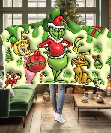 Green Christmas - Personalized Stole Christmas Hooded Blanket