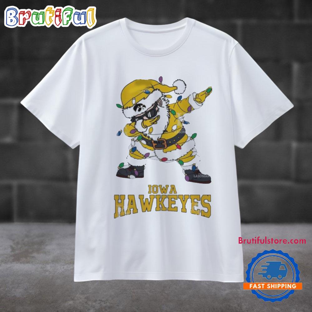 Iowa Hawkeyes Dabbing Santa Claus Ugly Christmas Light T Shirt