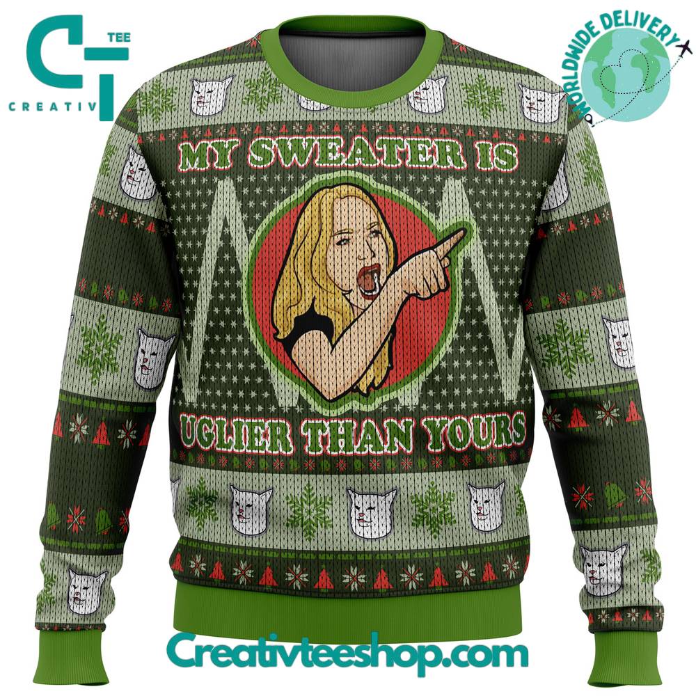Karen Yelling At Grumpy Cat Meme Ugly Christmas Sweater