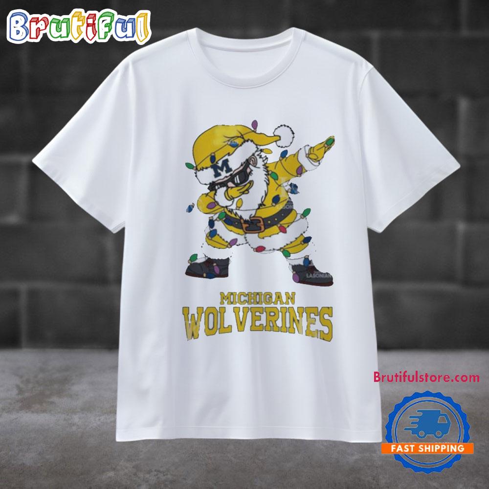 Michigan Wolverines Dabbing Santa Claus Ugly Christmas Light T Shirt