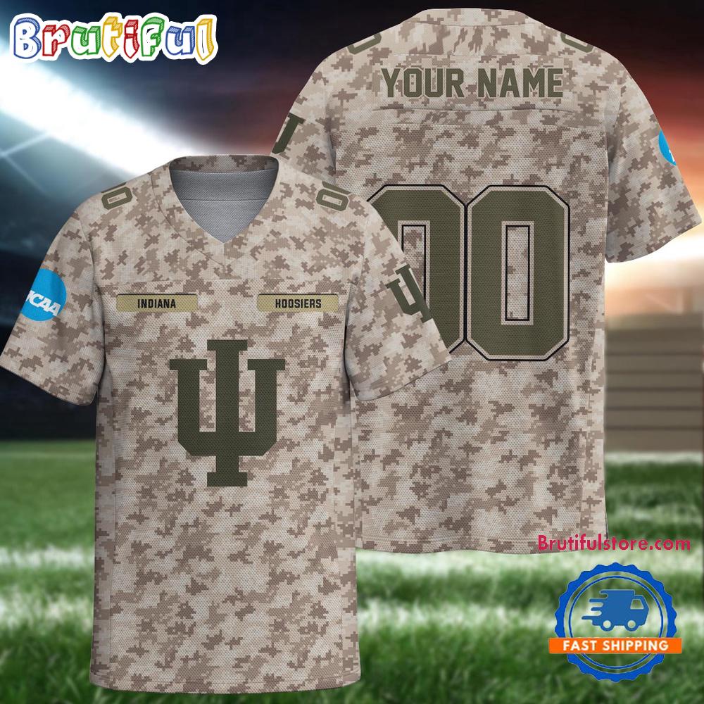 Ncaa Indiana Hoosiers Camo Veterans Personalized Football Jersey