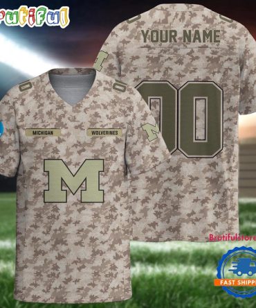 Ncaa Michigan Wolverines Camo Veterans Personalized Football Jersey