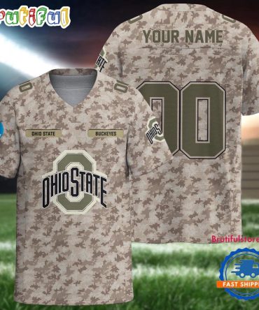 Ncaa Ohio State Buckeyes Camo Veterans Personalized Football Jersey