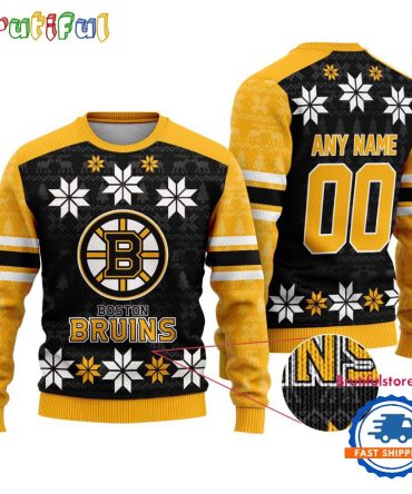 Nhl Boston Bruins Hockey Snow Christmas Ugly Sweater