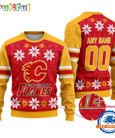 Nhl Calgary Flames Hockey Snow Christmas Ugly Sweater