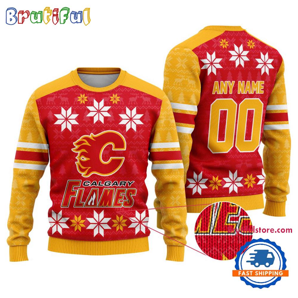 Nhl Calgary Flames Hockey Snow Christmas Ugly Sweater