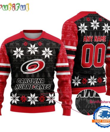 Nhl Carolina Hurricanes Hockey Snow Christmas Ugly Sweater
