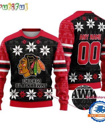Nhl Chicago Blackhawks Hockey Snow Christmas Ugly Sweater