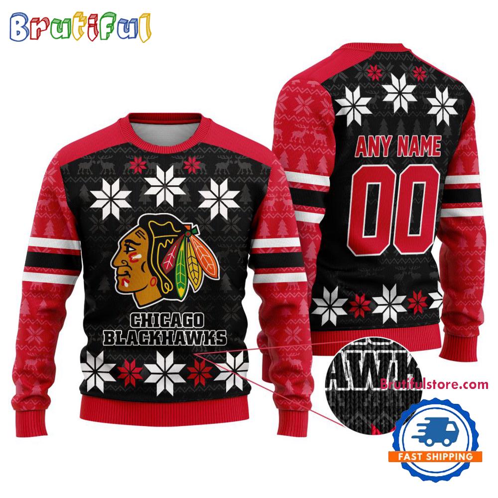 Nhl Chicago Blackhawks Hockey Snow Christmas Ugly Sweater
