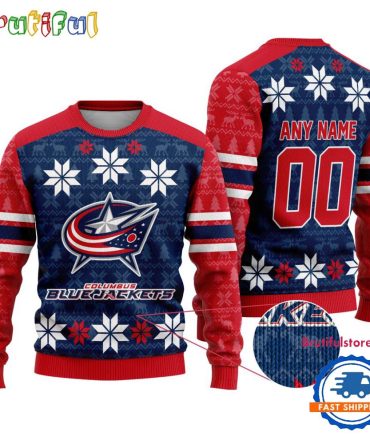Nhl Columbus Blue Jackets Hockey Snow Christmas Ugly Sweater