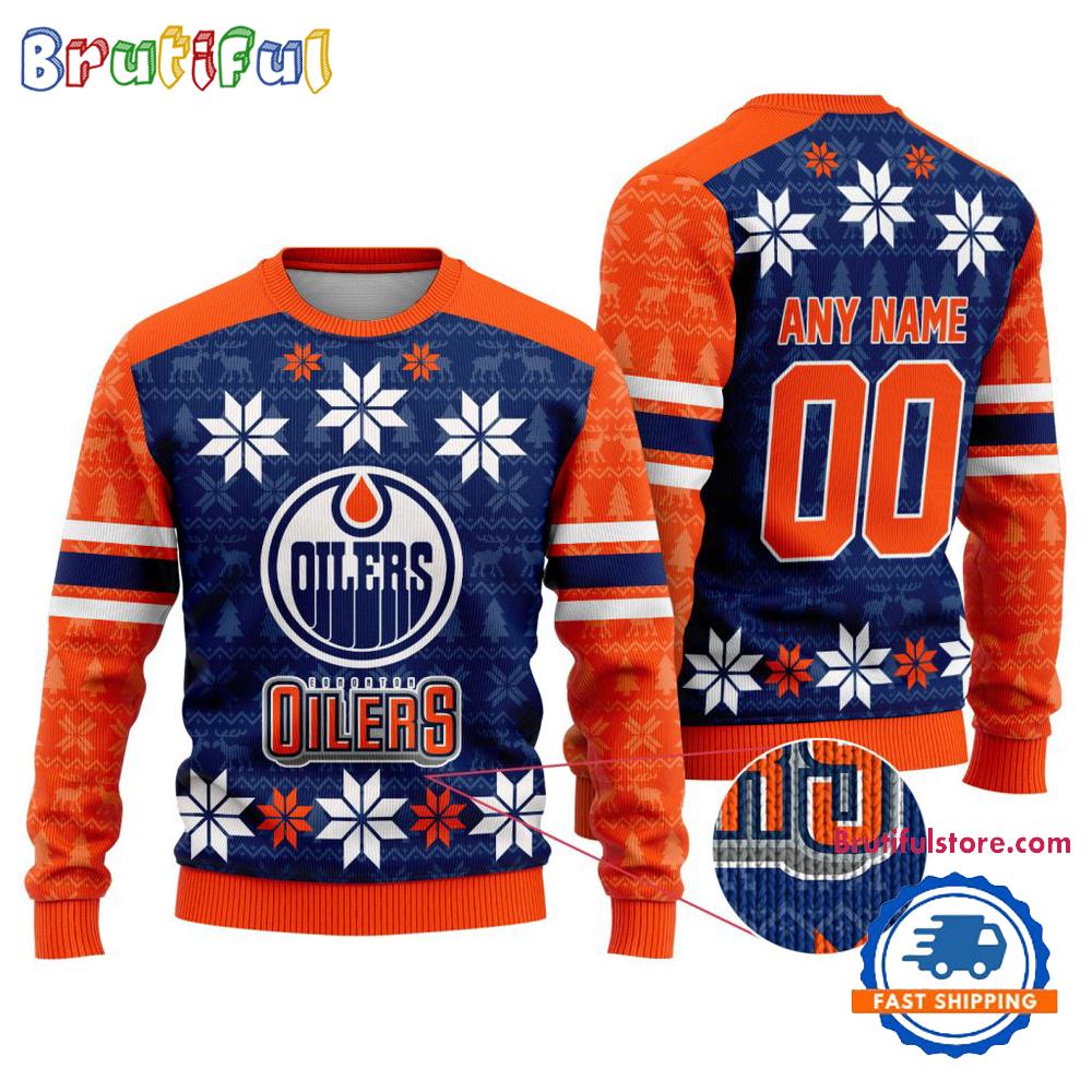 Nhl Edmonton Oilers Hockey Snow Christmas Ugly Sweater