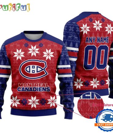 Nhl Montreal Canadiens Hockey Snow Christmas Ugly Sweater