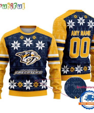 Nhl Nashville Predators Hockey Snow Christmas Ugly Sweater