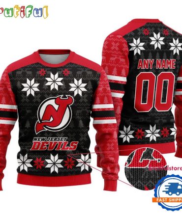 Nhl New Jersey Devils Hockey Snow Christmas Ugly Sweater
