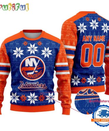 Nhl New York Islanders Hockey Snow Christmas Ugly Sweater