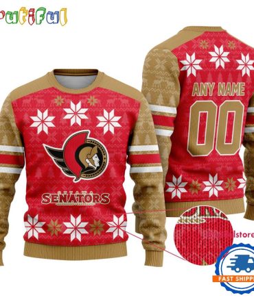 Nhl Ottawa Senators Hockey Snow Christmas Ugly Sweater