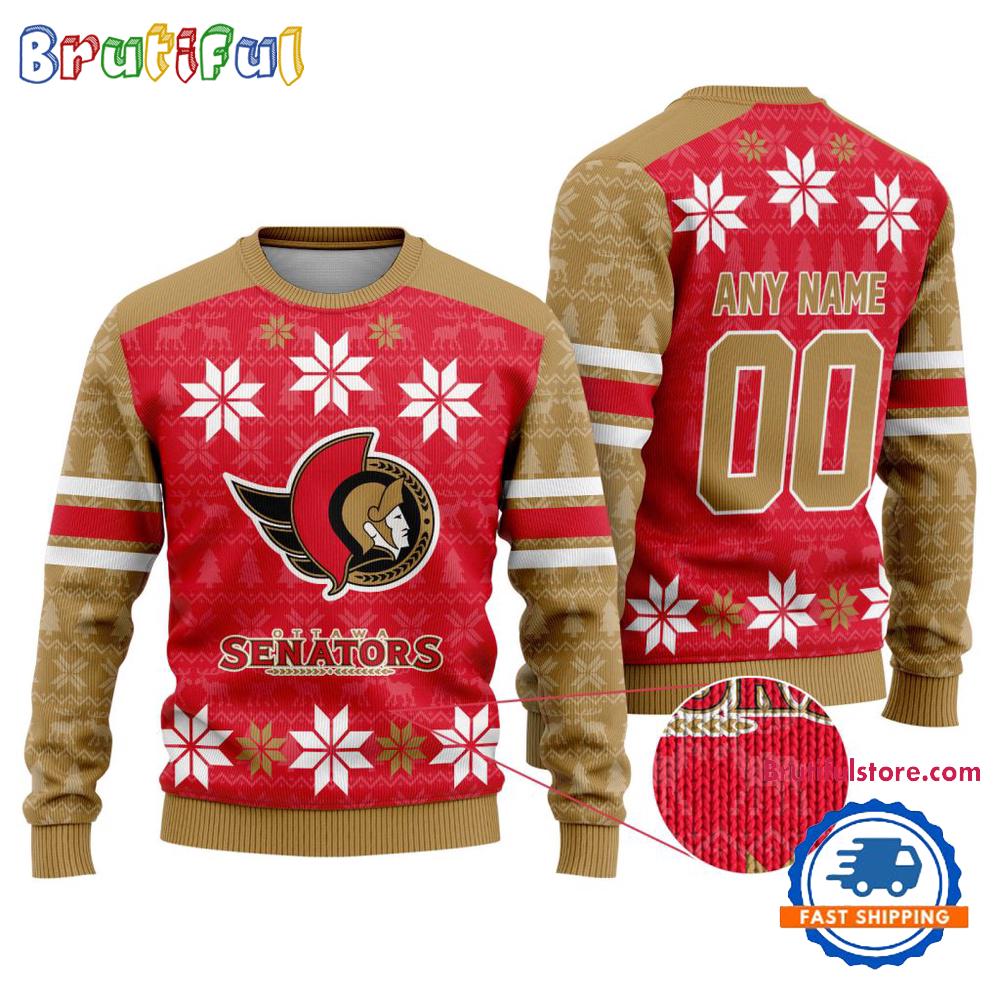 Nhl Ottawa Senators Hockey Snow Christmas Ugly Sweater